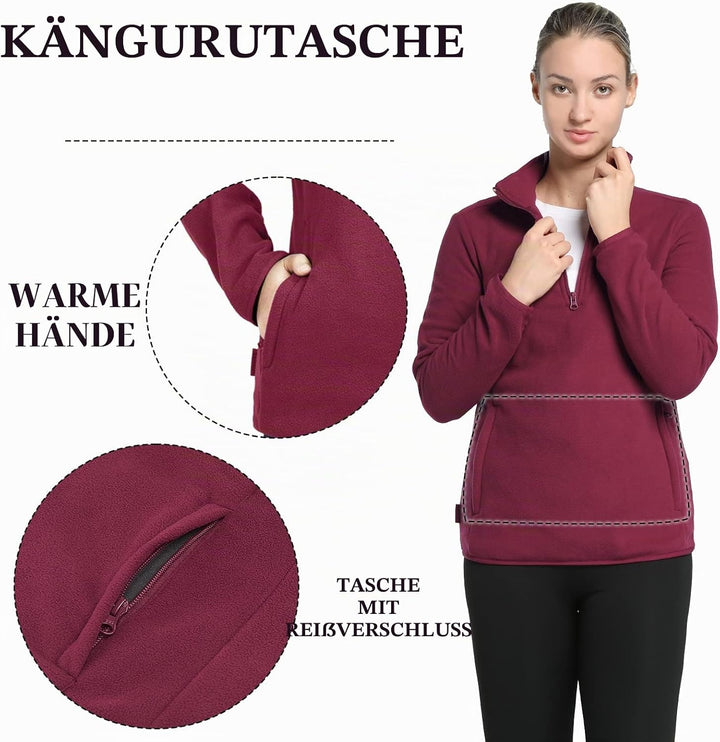 33,000ft Damen Fleece Pullover mit Halbreissverschluss Stehkragen Fleecepullover Sweatjacke Winter W