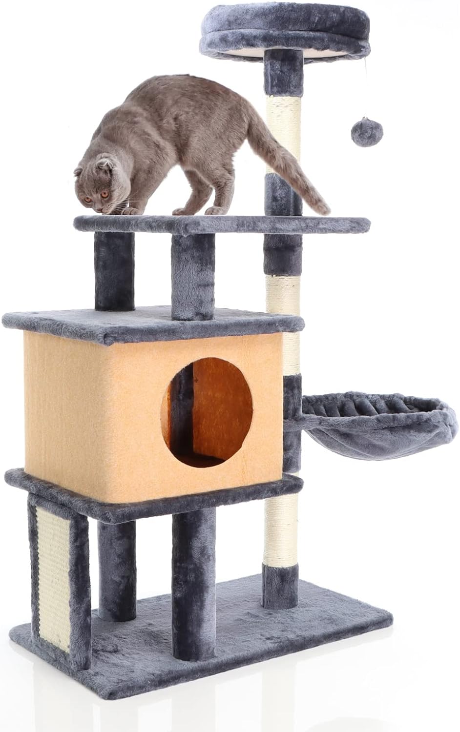 Fudajo Katzenkratzbaum in Dunkelgrau Kratzbaum 112cm hoch Kletterbaum mit Katzenhaus und Liegemulde