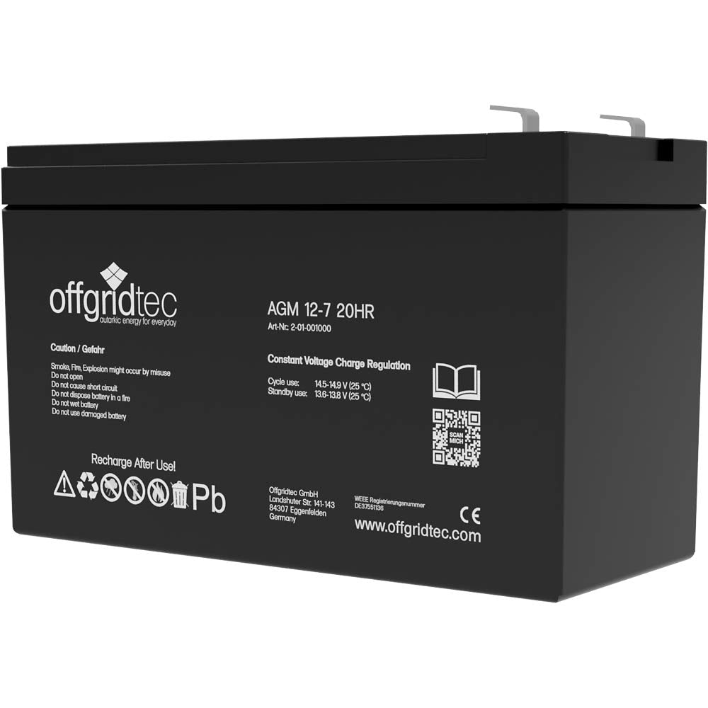Offgridtec® 7Ah 12V Bleiakku AGM Zyklenfest USV Ersatz VRLA Batterie, 7Ah
