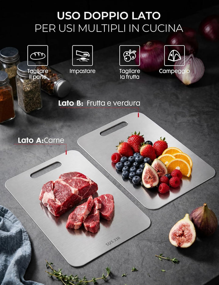 Titan Schneidebrett Set 3 Stück - S316 Edelstahl Schneidebrett, Titanium Cutting Board, Doppelseitig