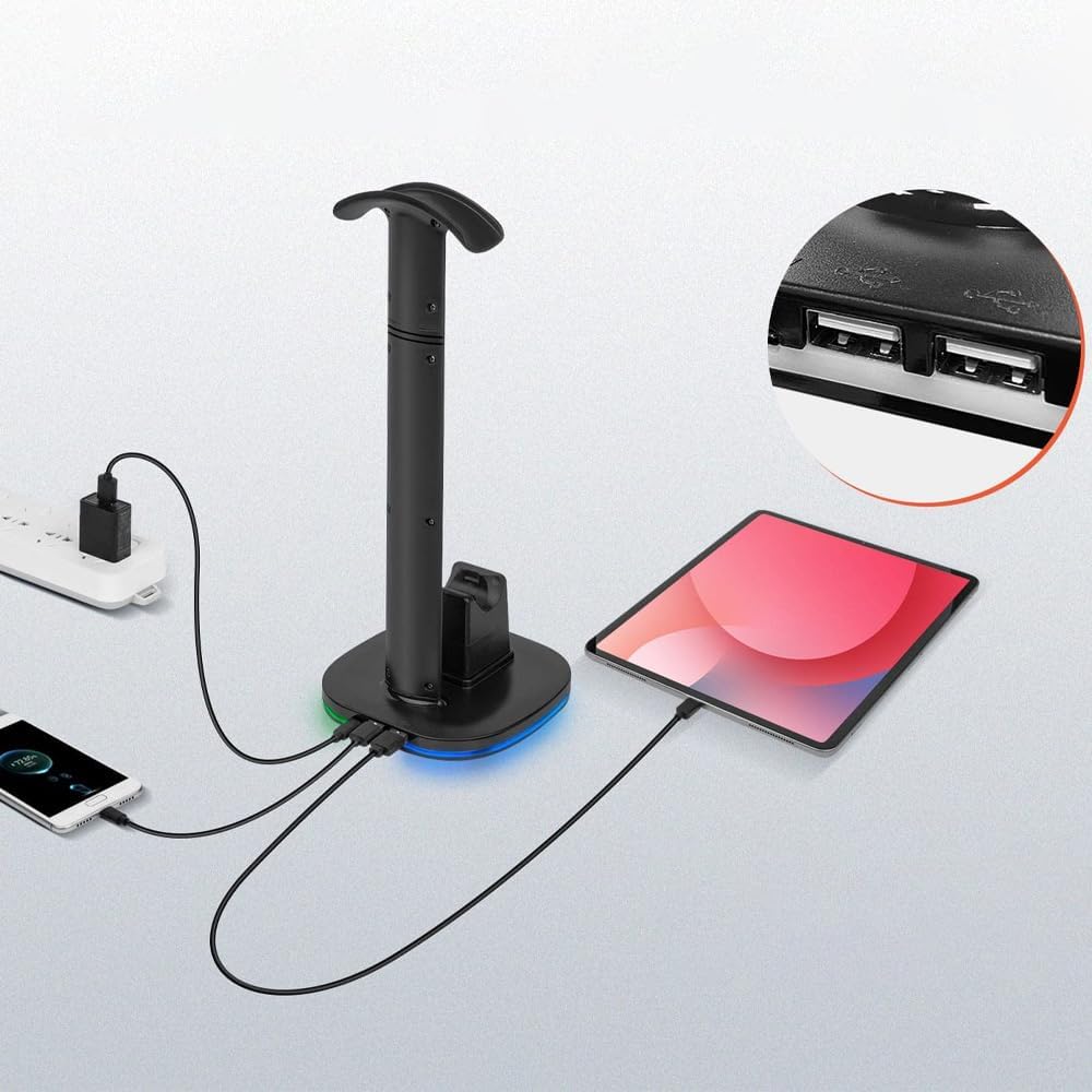 Schwarzer RGB-Headset-Controller-Ständer mit Ladestation für PS5/PS5 Elite-Controller