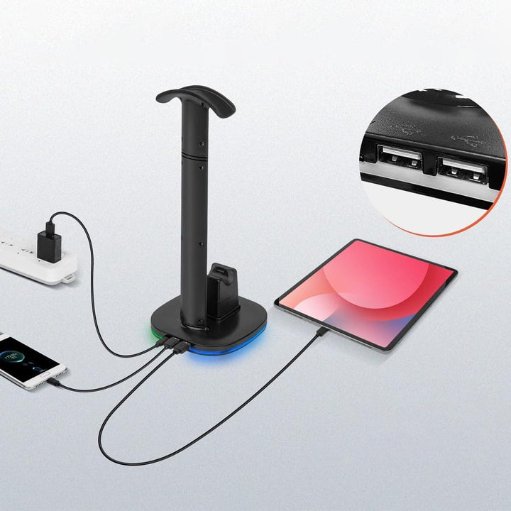 Schwarzer RGB-Headset-Controller-Ständer mit Ladestation für PS5/PS5 Elite-Controller