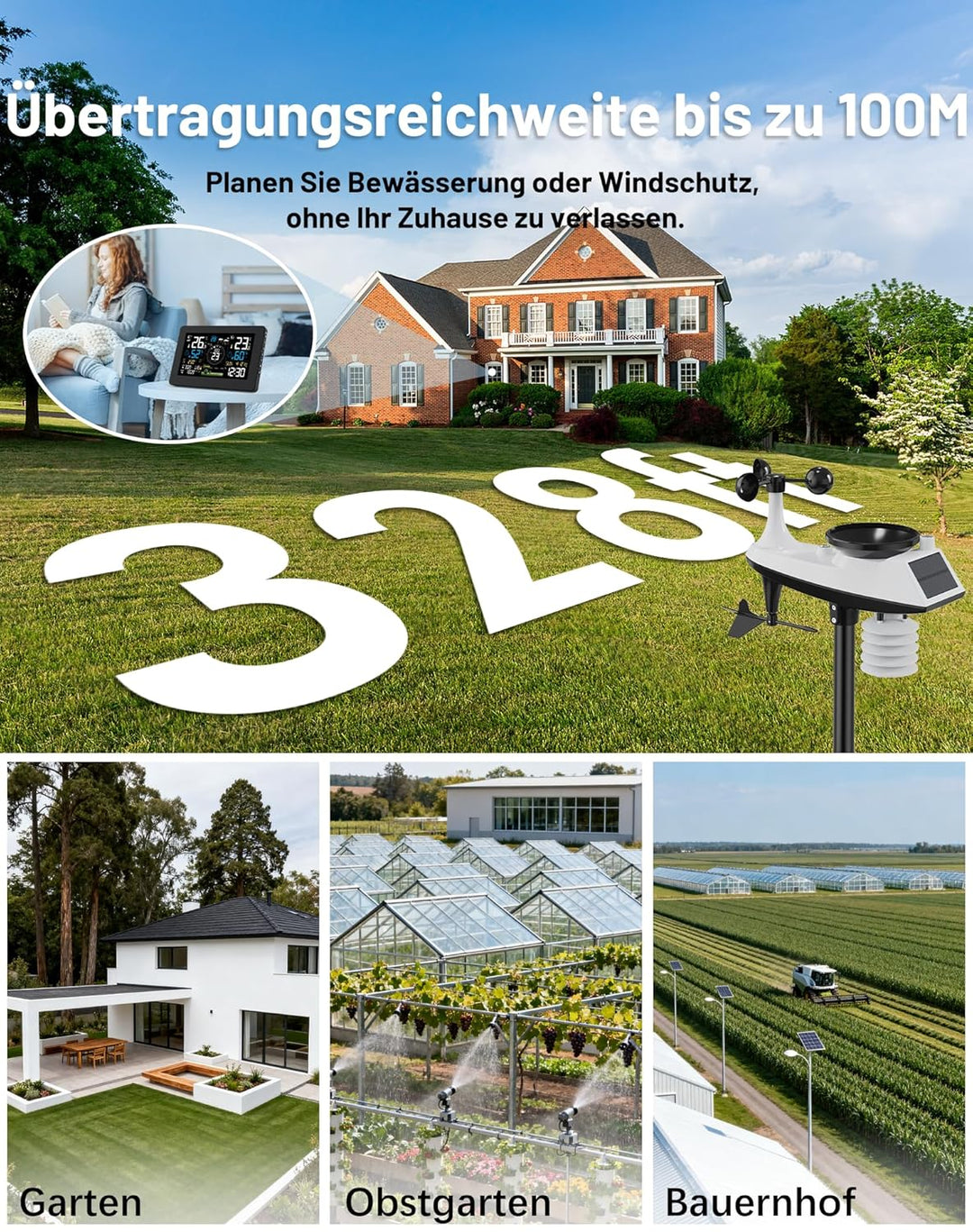 WLAN Wetterstation mit Aussensensor, 11-in-1 Profi Funkwetterstation mit Windgeschwindigkeit Windric