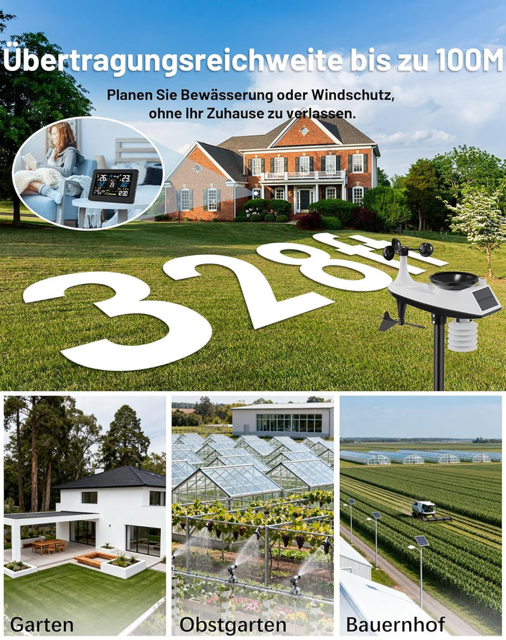 WLAN Wetterstation mit Aussensensor, 11-in-1 Profi Funkwetterstation mit Windgeschwindigkeit Windric