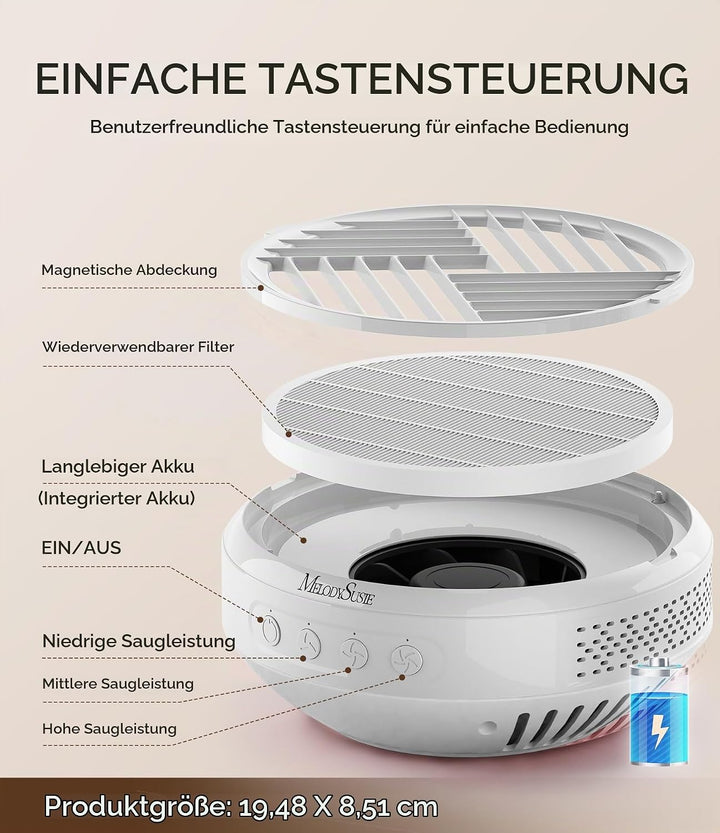 MelodySusie SProR Wiederaufladbarer Nagelstaubsauger, Vakuum Professioneller Staubabsaugung mit Filt