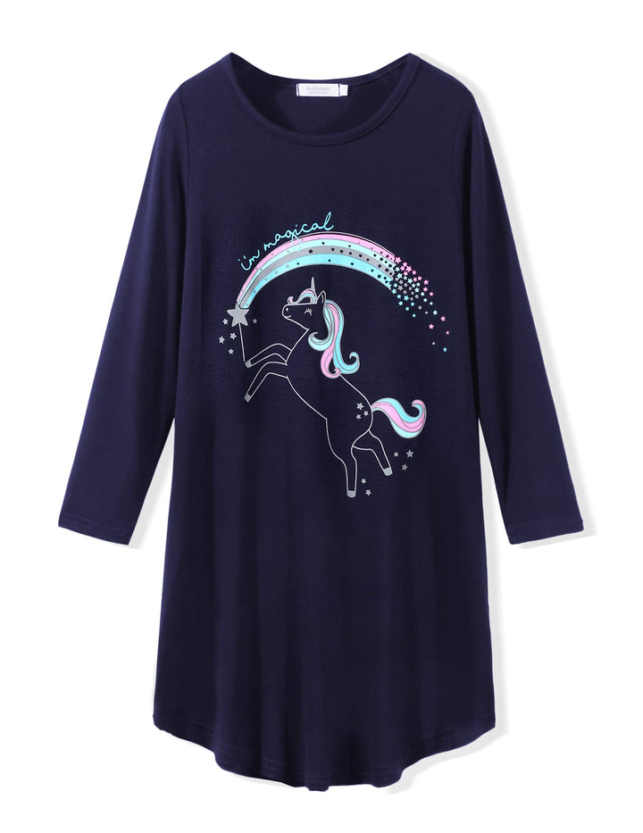Arshiner Mädchen Nachthemd Langarm Kinder Nachtkleid Baumwolle mit Niedlichen Prints Schlafanzug Kle