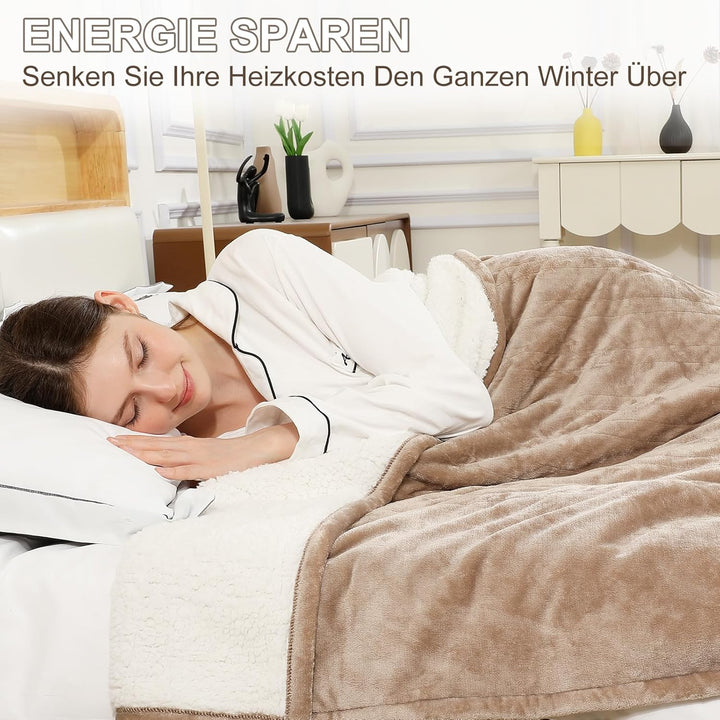 COZYTY Heizdecke mit Abschaltautomatik 130x180cm – Flanell Elektrische Wärmedecke, 6 Heizstufen &10-