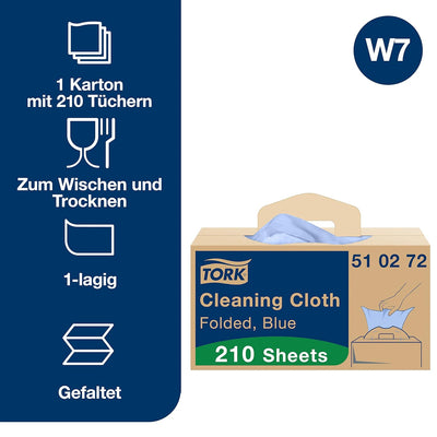 Tork Mehrzweck Reinigungstücher Blau W7, Einzeltuchentnahme, 1 × 210 Tücher, 510272