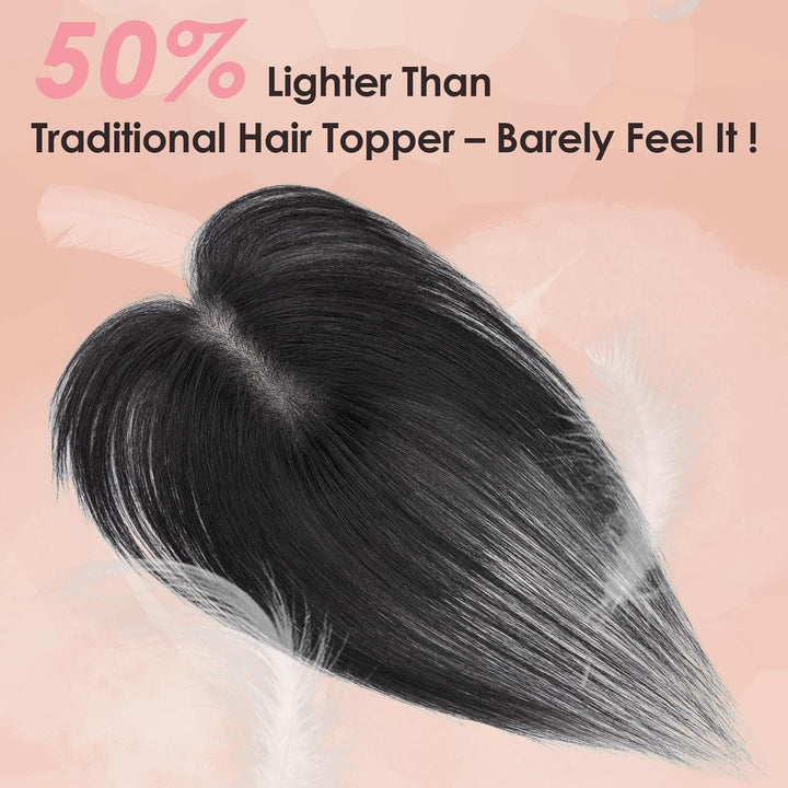 S-noilite Haar Toppers Echthaar Natürliches Schwarz - Toupet für Frauen mit Seitenpony 100% Echthaar