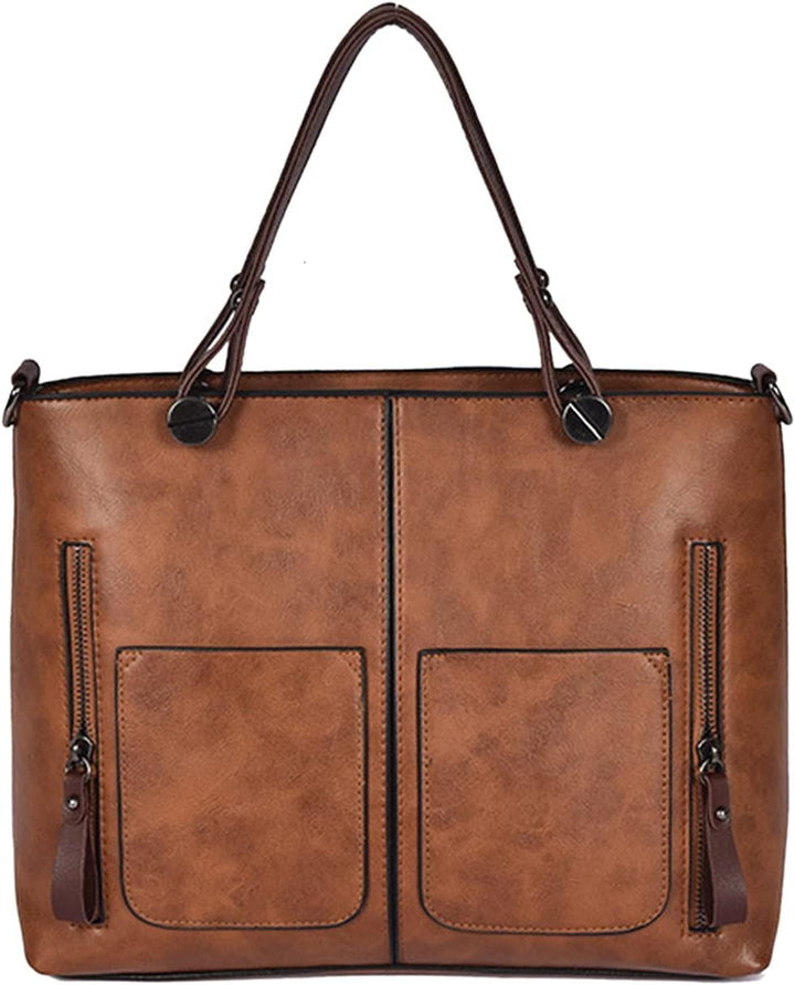 PORRASSO Retro Handtasche Damen Schultertasche Gross Henkeltaschen Frauen PU Leder Umhängetasche für