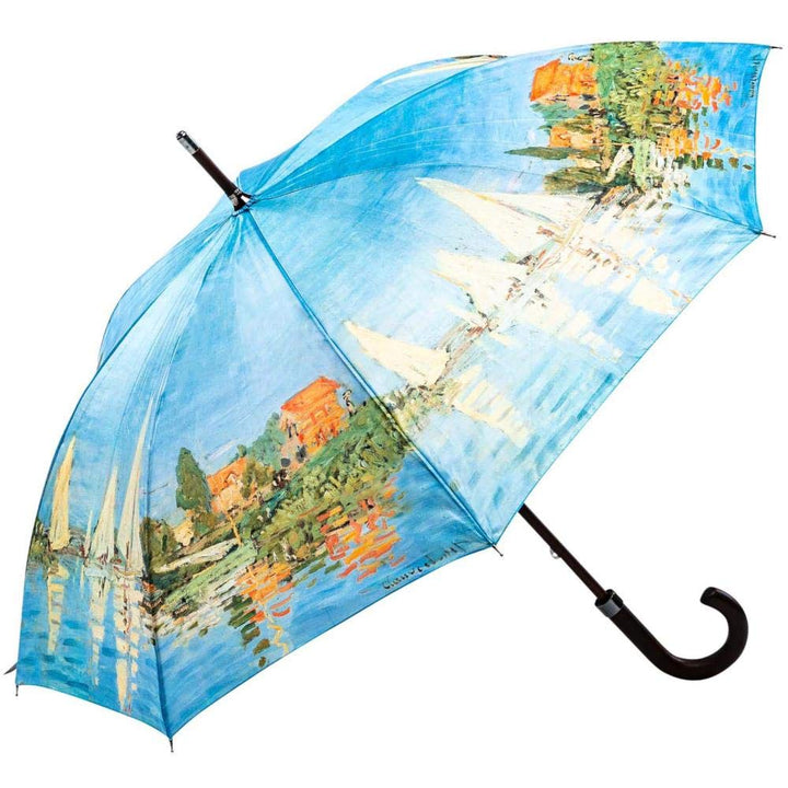 LUCKYWEATHER Regenschirm Stockschirm Damen/Herren Motiv Monet Regatta bei Argenteuil Holzstock I Sto