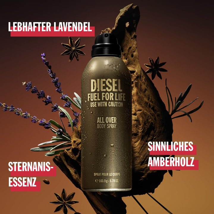 Diesel Fuel For Life, Bodyspray für Männer, Körperspray mit frischem und kraftvollem Duft nach Laven