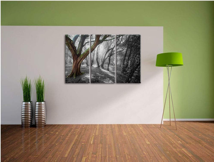 einsamer Baum in tristem Grau schwarz/weiss 3-Teiler Leinwandbild 120x80 Bild auf Leinwand, XXL ries