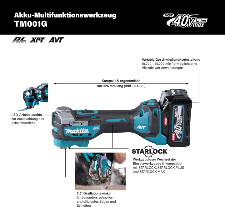 Makita TM001GZ Akku-Multifunktionswerkzeug 40V max. (ohne Ladegerät, ohne Akkus und ohne Zubehör)