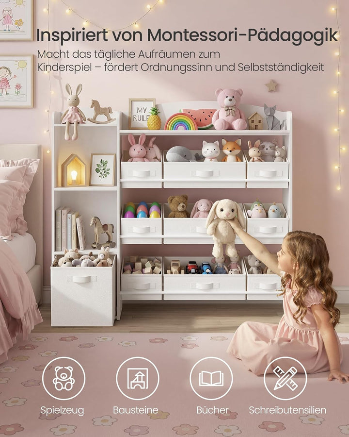 SONGMICS Kinderregal, Spielzeug Aufbewahrung, Spielzeugregal, Montessori Regal, 2 offene Fächer, 9 m