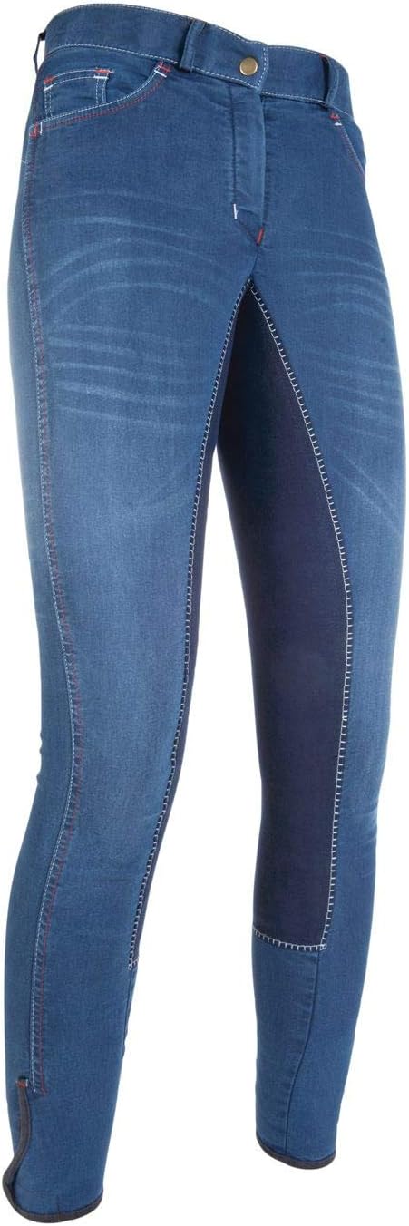 HKM Herren Reithose Summer Denim mit 3/4 Alos Besatz 128 Jeansblau/Dunkelblau, 128 Jeansblau/Dunkelb
