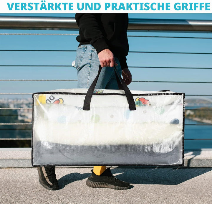 4er-Pack Transparente Grosse Robuste Umzugskisten mit Deckel, Wasserdichte Strapazierfähige Umzugsta