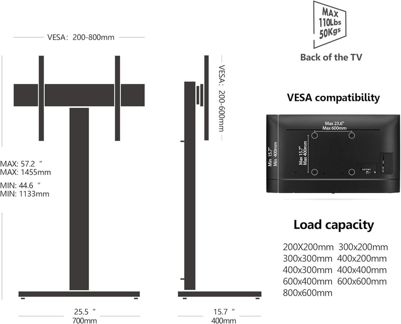 FITUEYES TV Bodenständer mit Eisenbasis TV Standfuss TV Ständer Fernsehstand höhenverstellbar schwen