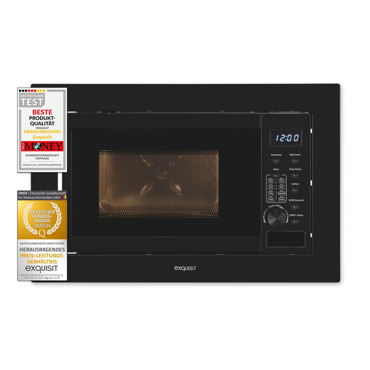 Exquisit Einbaumikrowelle EMW20-DG-020 schwarz| 800 W Leistung | 1000 W Grill | 8 Autokochprogramme|