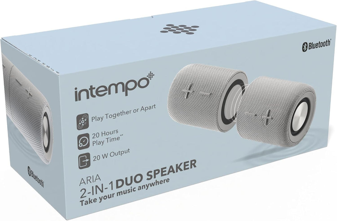 Intempo Aria Duo Kabelloser Lautsprecher, Bluetooth 6.0, 20 W, magnetisch | TWS-Modus, 2400-mAh-Akku