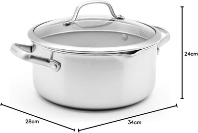 GreenPan Venice Pro Tri-Ply Suppentopf (24 cm/7,6 l) mit Siebdeckel und Dampfgarer, gesunde keramisc