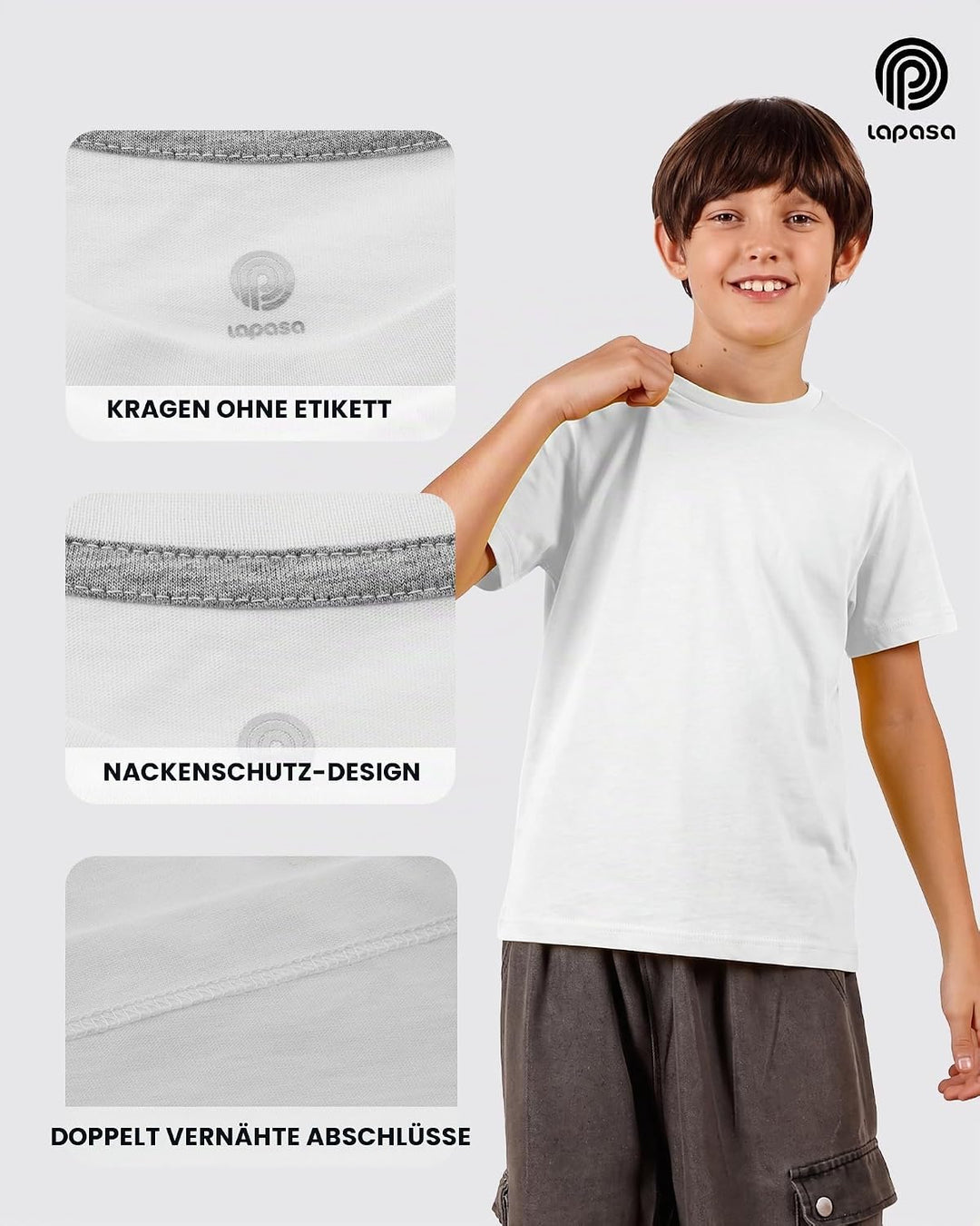 LAPASA Kinder T Shirt 100% Baumwolle 4er Pack Unisex 3-13 Jahre/ 95-165 Jungen Mädchen K01 13 Jahre