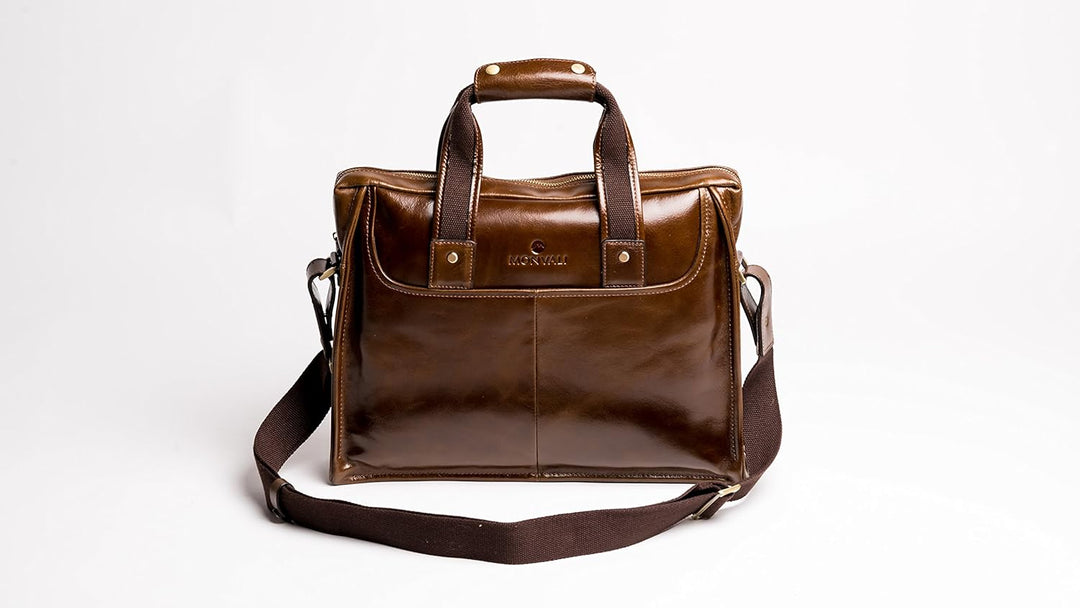 MONVALI Herren Aktentasche Leder Weston braun Businesstasche Laptoptasche 14 Zoll