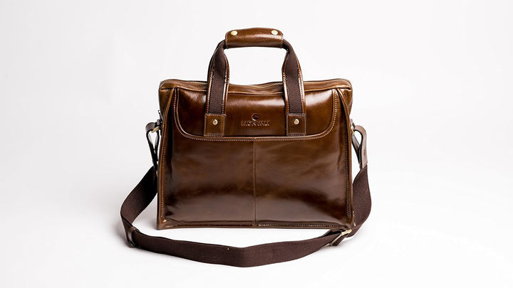 MONVALI Herren Aktentasche Leder Weston braun Businesstasche Laptoptasche 14 Zoll