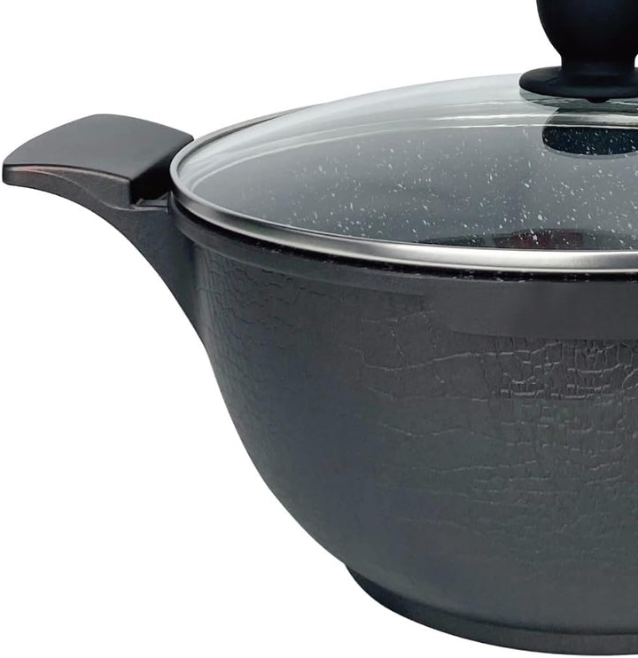 Kochtopfset 20-24-28cm 6-tlg Topf Induktion Alu Guss Geschirr Schwarz, Schwarz