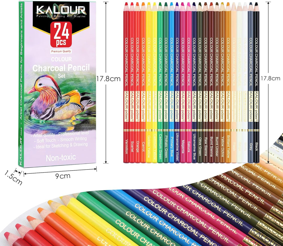 KALOUR PDAS 24 Farbkohlestifte, Zeichenset, Premium-Qualität, Pastellkreidestifte, hautfarben, zum Z