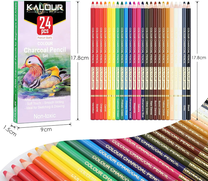 KALOUR PDAS 24 Farbkohlestifte, Zeichenset, Premium-Qualität, Pastellkreidestifte, hautfarben, zum Z