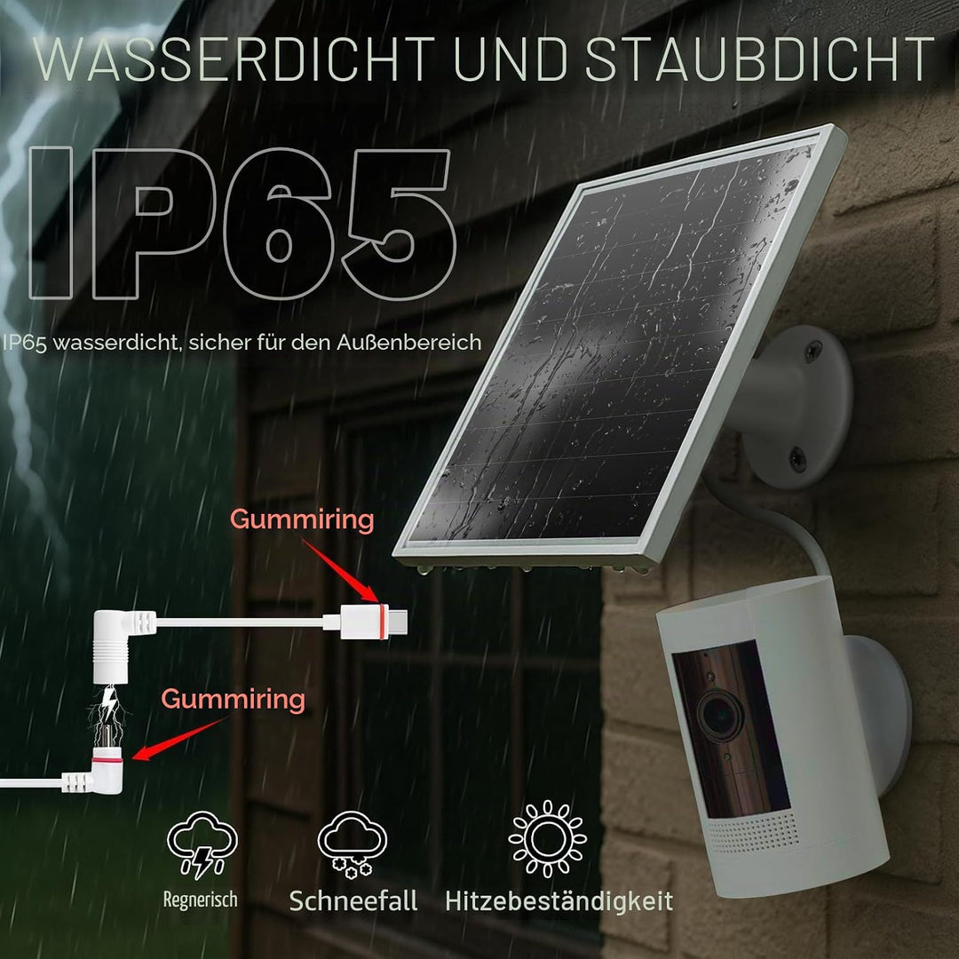 6W Solarpanel für Ringkamera, Netzladegerät mit Kontrollleuchte, 2 Schnelllade-Solarladegeräte für R