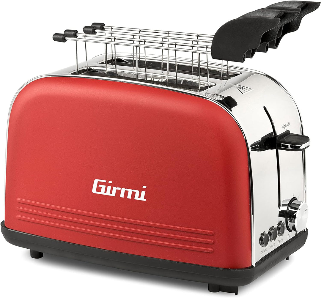 Girmi TP57 Toaster, 800 Watt, Körper und Zange, Edelstahl, Rot