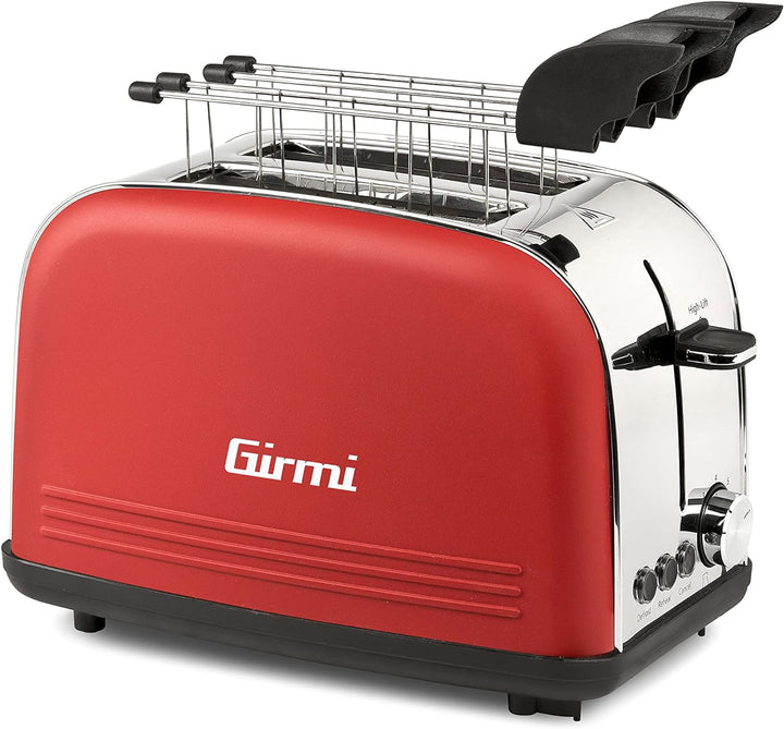 Girmi TP57 Toaster, 800 Watt, Körper und Zange, Edelstahl, Rot