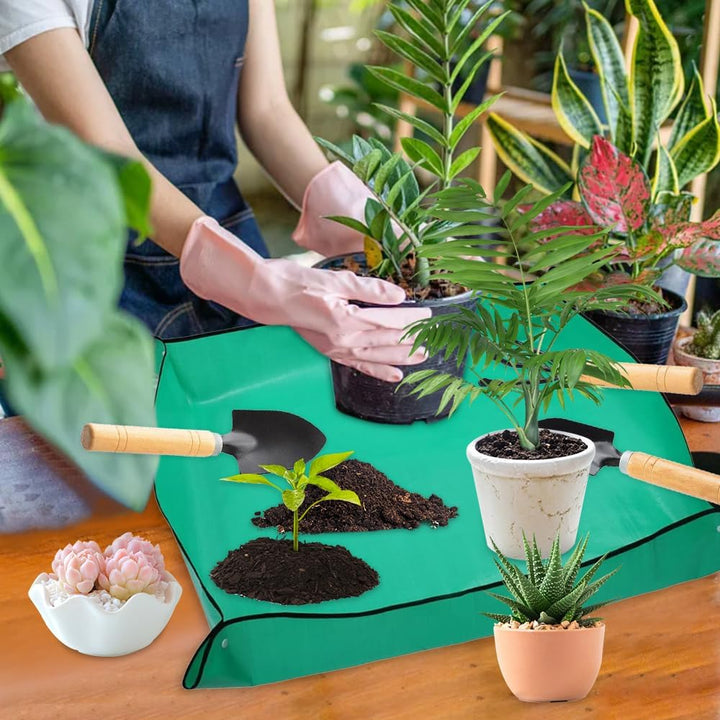 2 Stück Pflanzunterlage, 100x100cm wasserdichte Gartenmatte Pflanzmatte mit 3 Gartenschaufel, Handsc
