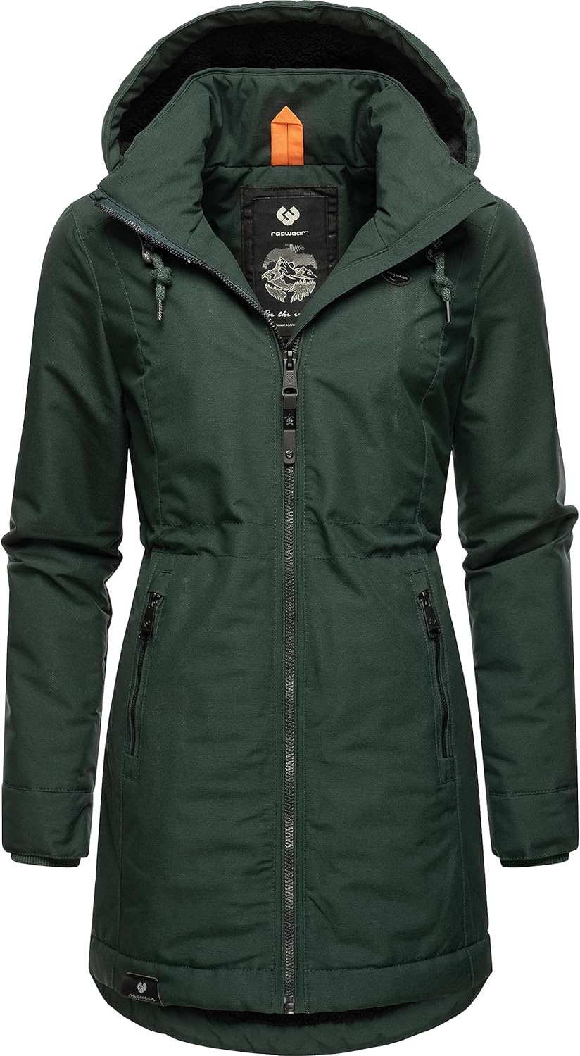 Ragwear Damen Wintermantel Warmer Parka lang wasserdicht mit Abnehmbarer Kapuze Dakkota XS-6XL S Dar