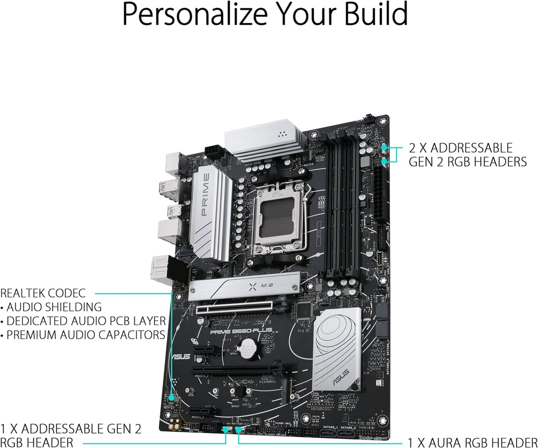 ASUS Prime B650-PLUS Gaming Mainboard Sockel AMD AM5 (Ryzen 7000, ATX, DDR5 Speicher, PCIe 5.0 M.2,