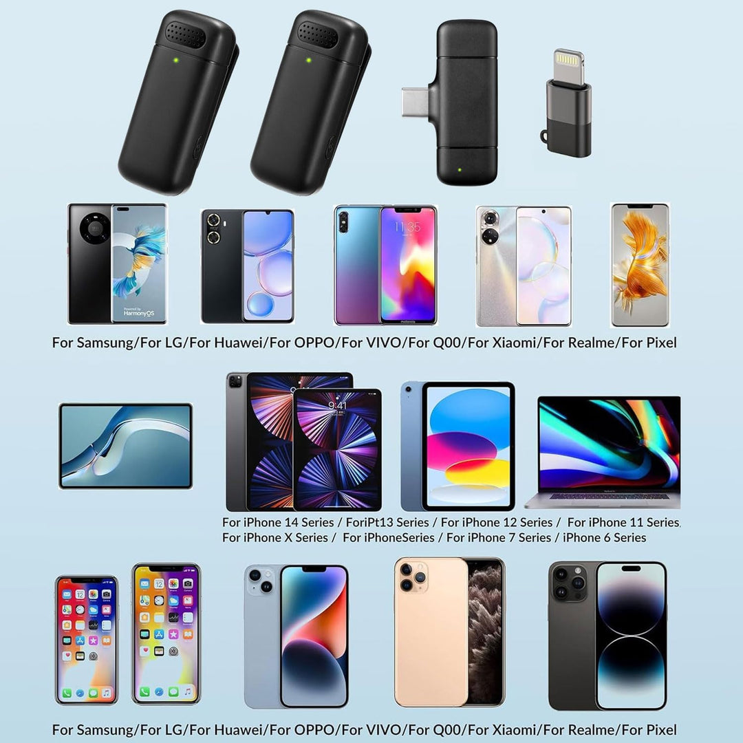 2st. Lavalier Mikrofon Wireless für iPhone iPad Android mit 400mAh Ladekoffer, Plug&Play Handy Mikro