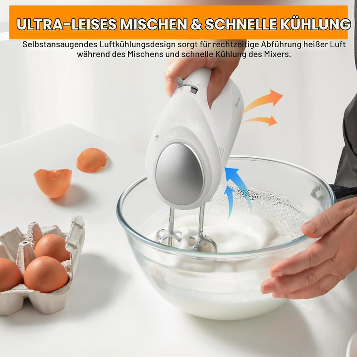 Kestreln Handmixer 350 Watt, 5 Geschwindigkeiten, Edelstahl Schneebesen &amp; Knethaken, ergonomischer G