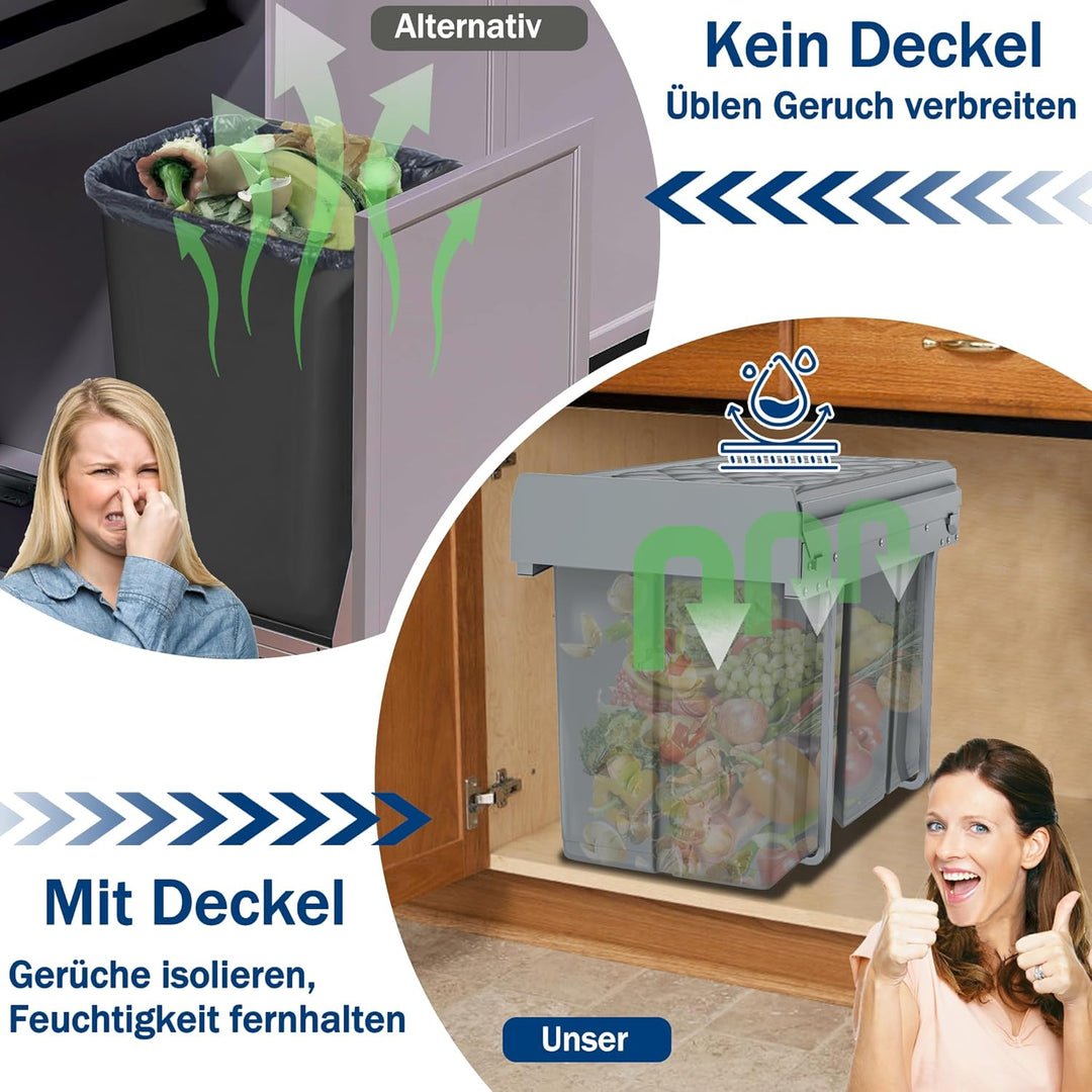 UISEBRT Mülleimer Küche Unterschrank Einbau Abfalleimer Ausziehbar Mülltrennsystem mit Rutsche Kunst