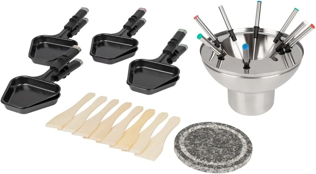 ProfiCook Raclette Fondue Kombination für 8 Personen, 2in1 elektrischer Tischgrill Set inkl. Spatel