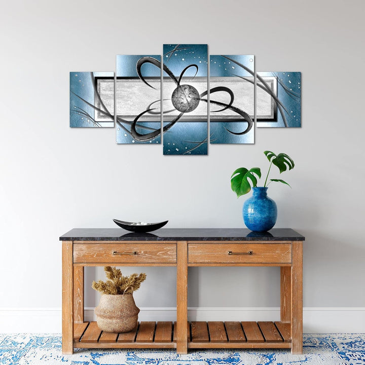 Runa Art Wandbilder Abstrakt 5 Teilig Bild auf Vlies Leinwand Deko Wohnzimmer Schlafzimmer Blau Grau