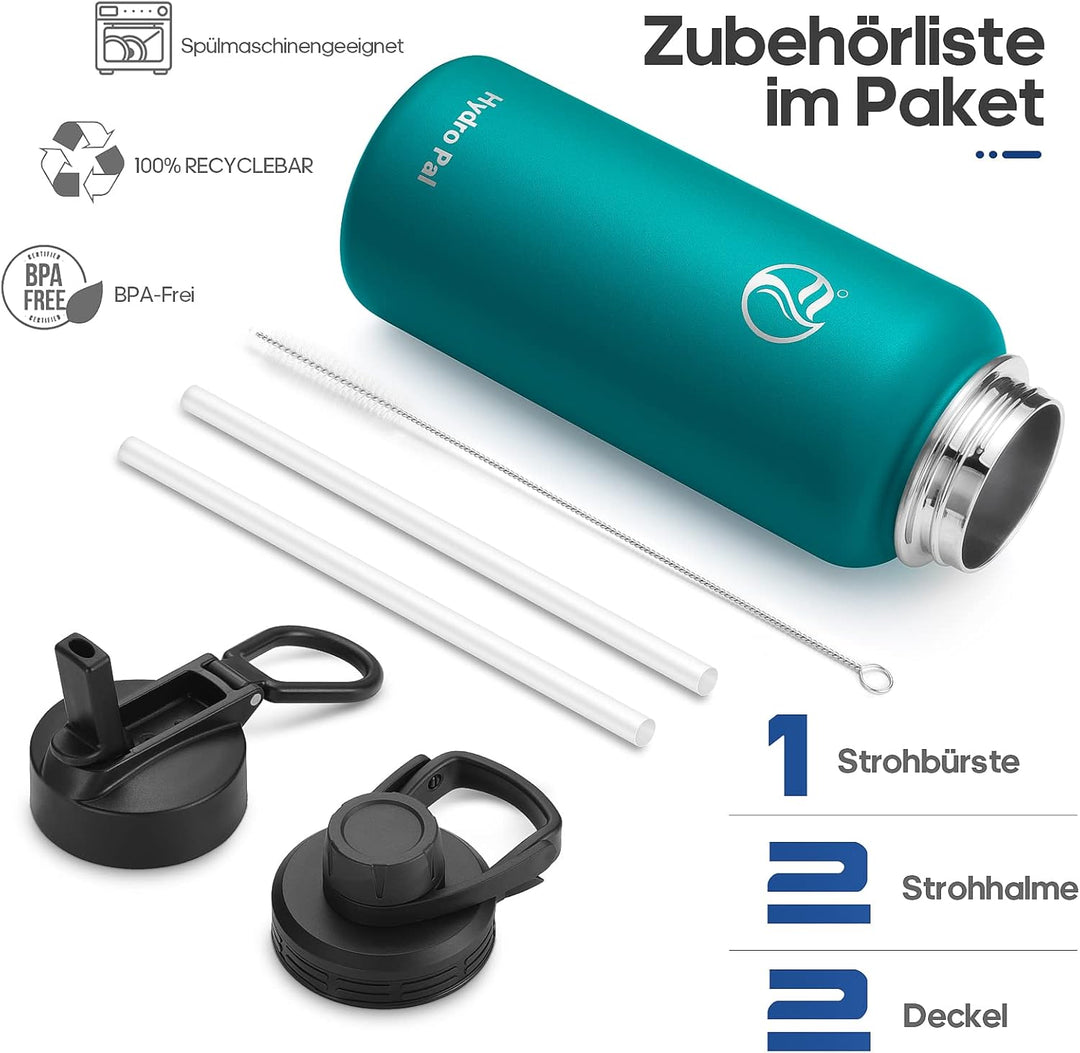 HydroPal Edelstahl Trinkflasche - 750ml, 1L, 1,2L, BPA-Frei, Kohlensäure geeignet, Isolierte Thermos