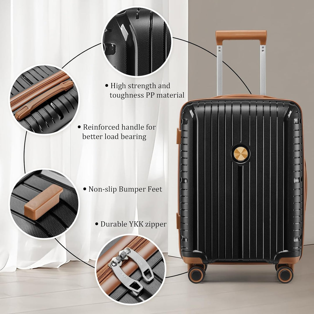 Joyway Kofferset 3 Teilig Hartschale Leicht Reisekoffer von PP Haltbar Trolley Handgepäck Sets mit T