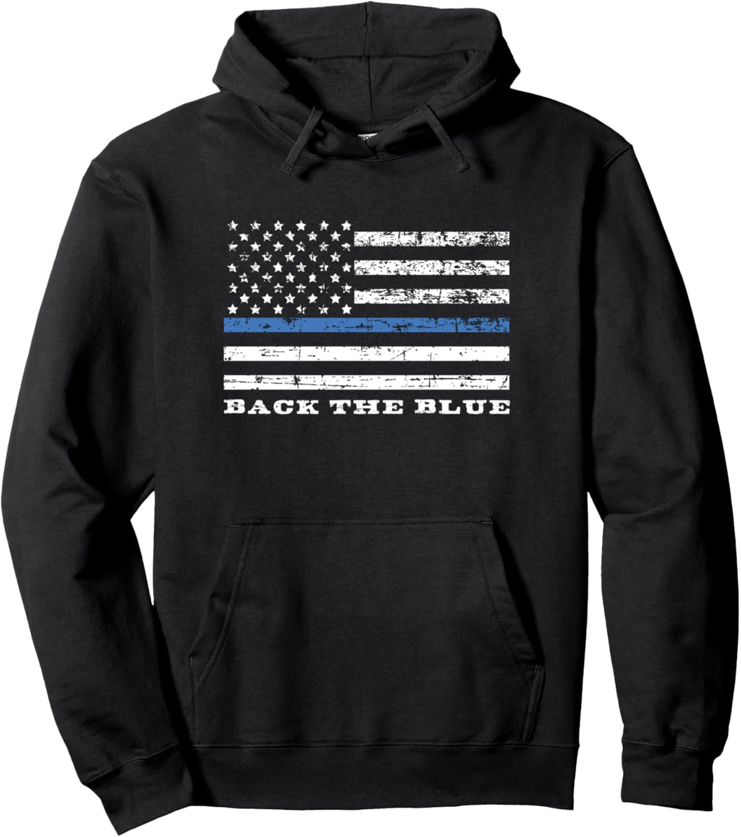 Back the Blue Thin Blue Line American Flag Police Support Pullover Hoodie