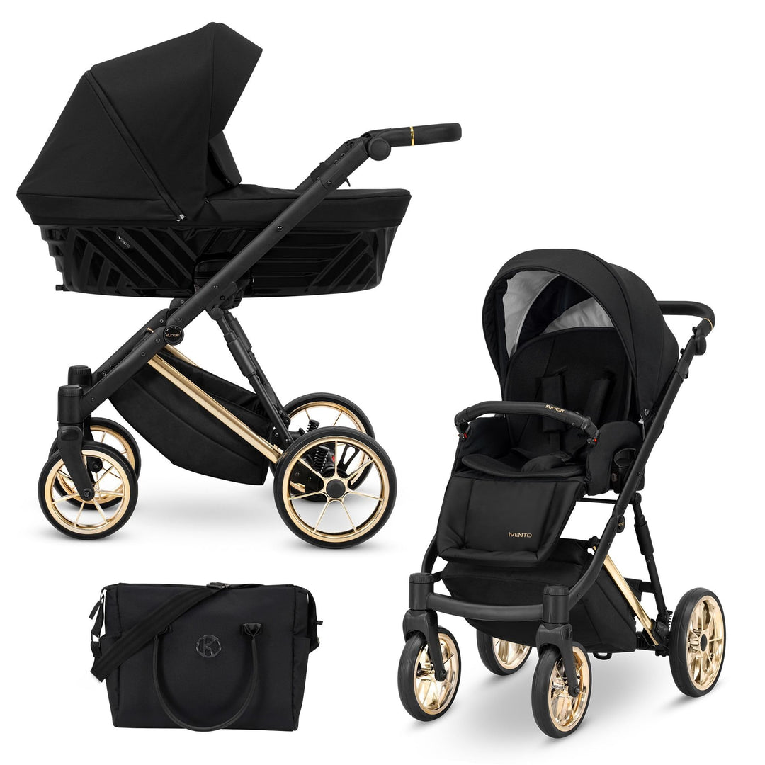 Kunert Ivento Premium 2in1 Kinderwagen mit Goldrahmen, Aluminiumrahmen, Bunt (Schwarz), Schwarz