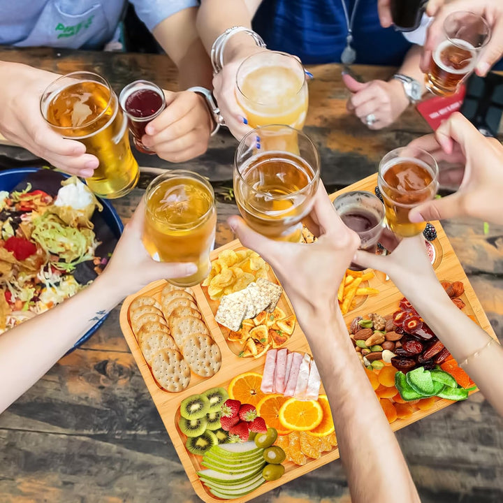 BigKing Serviertablett aus Bambus, Aperitiftablett mit Deckel und 6 Schlitzen, Bambusbrett für Käse,