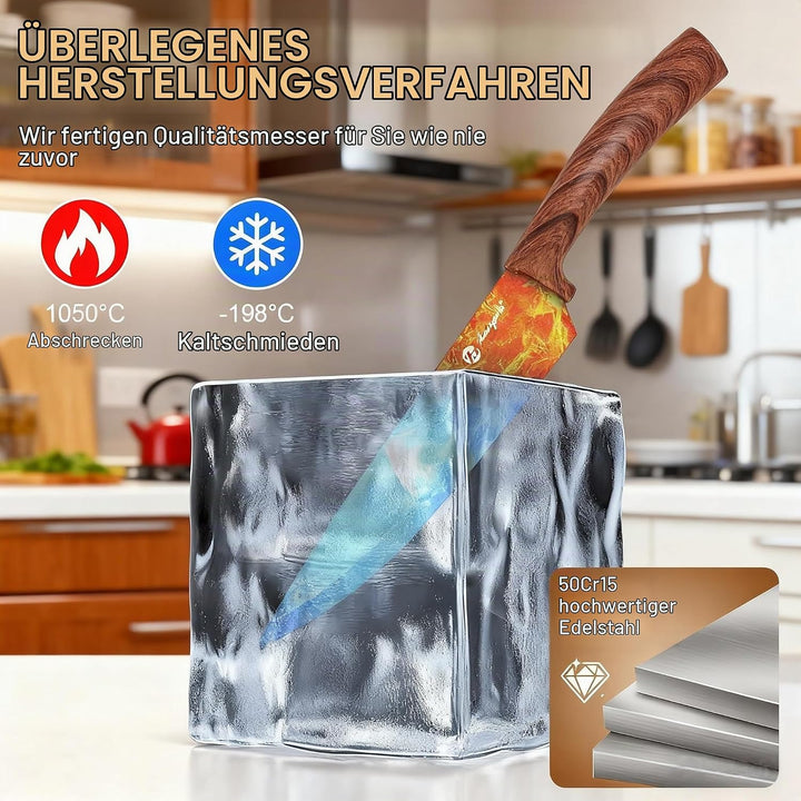 Messerset mit Messerblock, 7-Teilig Hochwertige Edelstahl Küchenmesser mit ergonomischen Griffen, Me