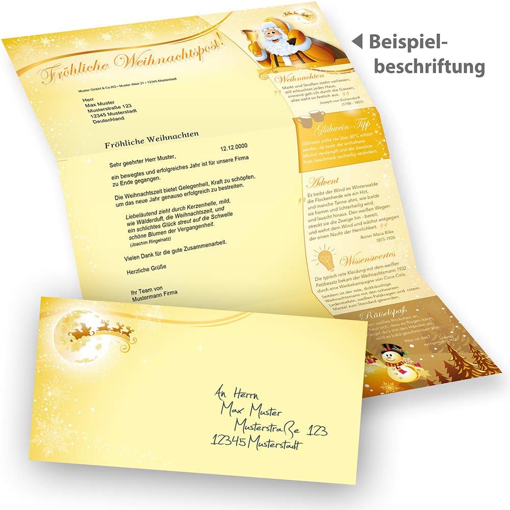 Briefpapier Set Weihnachtspost (25 Sets ohne Fenster) Weihnachtsbriefpapier mit Umschlag - beidseiti