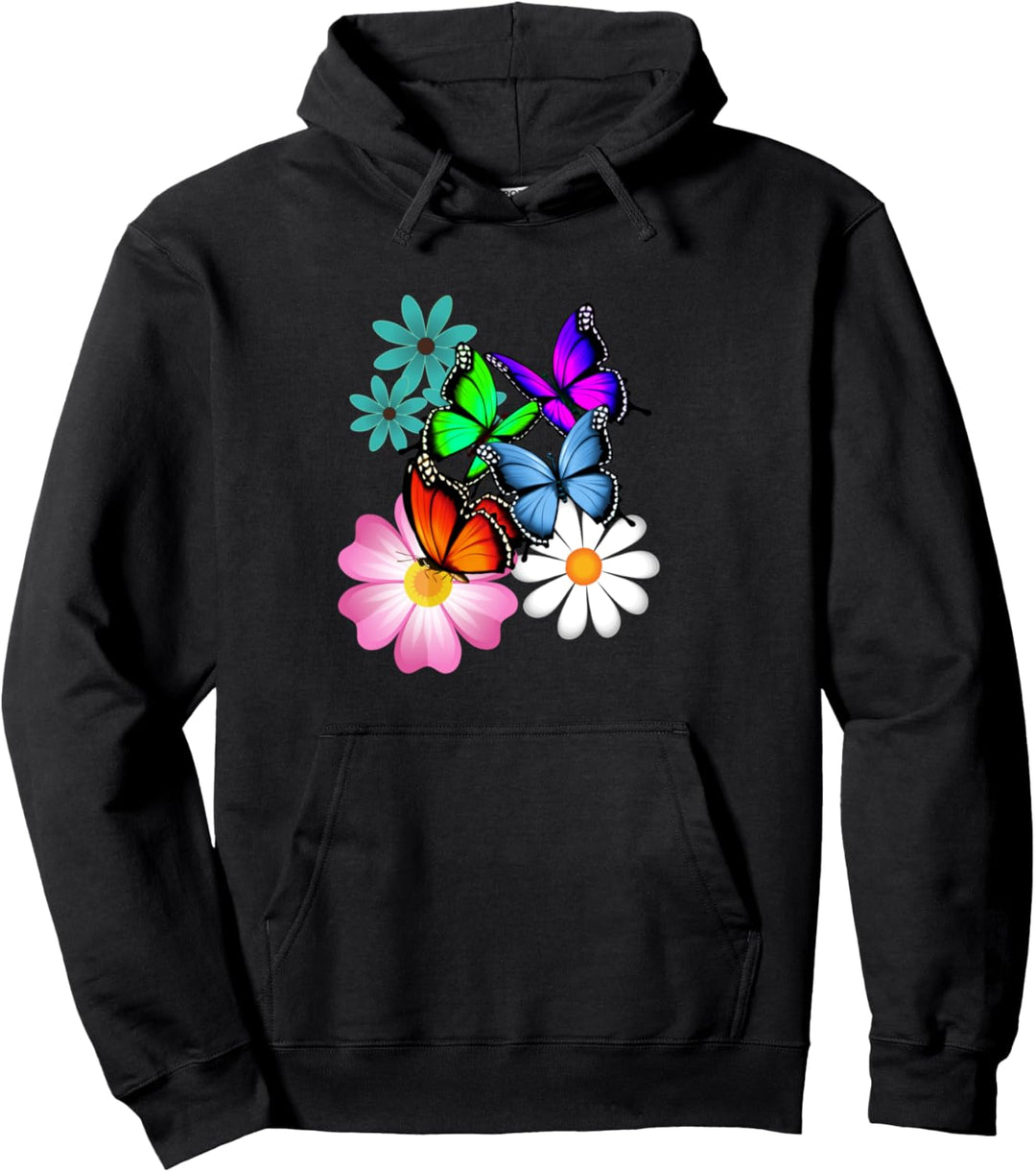 Eine Blume und Schmetterling Collage Geschenk Pullover Hoodie